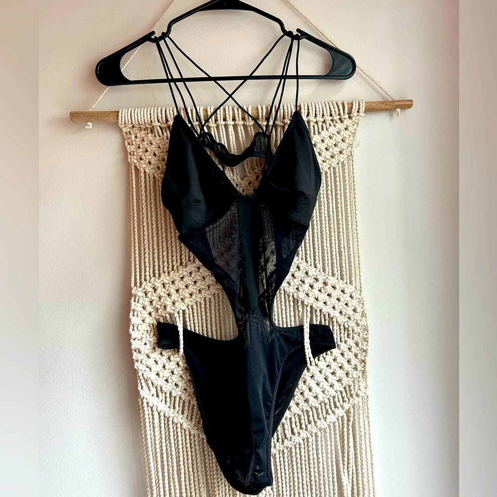 Black mesh body suit
